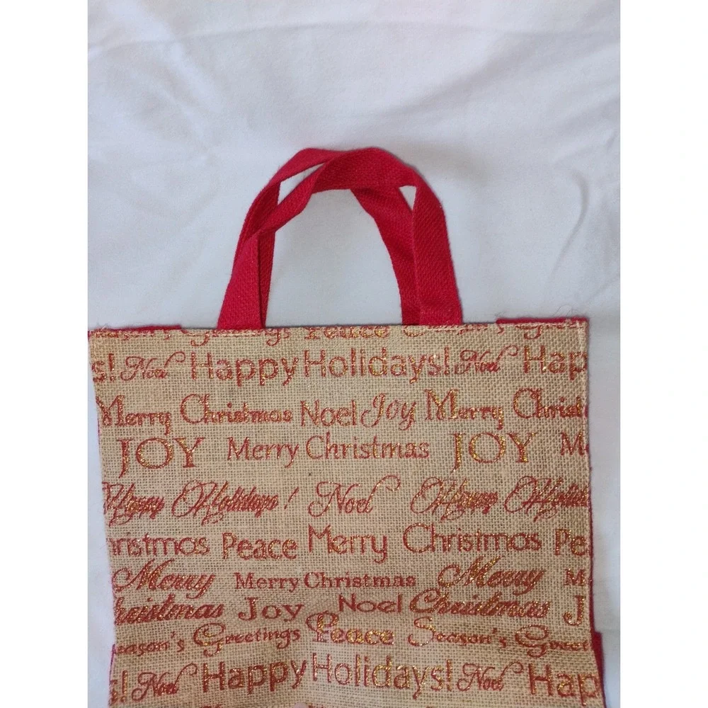 Christmas Holiday Burlap Tote Bag Happy Holidays Noel Joy‎